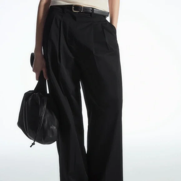 COS / WIDE-LEG TAILORED TWILL PANTS IN BLACK / Size 12 - Picture 1 of 8